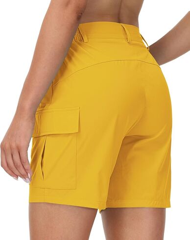 شورت Cakulo نسائي للتنزه سيرًا على الأقدام مقاس 6 بوصات، سريع الجفاف، مقاس كبير، برمودا خفيف الوزن، كاجوال للمشي، مطاط، جولف، نشط، صيفي، ماجلان، للسفر، العمل مع جيوب، مقاوم للماء، خريف، أصفر M in Kuwait