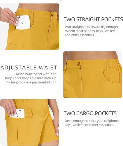 شورت Cakulo نسائي للتنزه سيرًا على الأقدام مقاس 6 بوصات، سريع الجفاف، مقاس كبير، برمودا خفيف الوزن، كاجوال للمشي، مطاط، جولف، نشط، صيفي، ماجلان، للسفر، العمل مع جيوب، مقاوم للماء، خريف، أصفر M in Kuwait