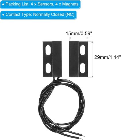 PATIKIL Magnetic Reed Switch, 4 Pack NC Wired Surface-Mounted Magnetic Contact Switch for Door Window, Black in Saudi Arabia