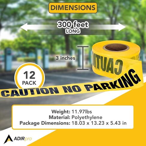 بكرة شريط تحذير من Adir، بطول 300 قدم - شريط أصفر ساطع مقاس 3 بوصات عالي الوضوح مع طباعة سوداء جريئة - شريط تحذير من عدم ركن السيارات للبناء وشركات المرافق وإنفاذ القانون in Kuwait