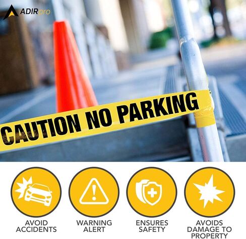 بكرة شريط تحذير من Adir، بطول 300 قدم - شريط أصفر ساطع مقاس 3 بوصات عالي الوضوح مع طباعة سوداء جريئة - شريط تحذير من عدم ركن السيارات للبناء وشركات المرافق وإنفاذ القانون in Kuwait