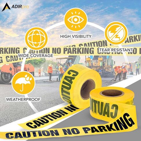 بكرة شريط تحذير من Adir، بطول 300 قدم - شريط أصفر ساطع مقاس 3 بوصات عالي الوضوح مع طباعة سوداء جريئة - شريط تحذير من عدم ركن السيارات للبناء وشركات المرافق وإنفاذ القانون in Kuwait