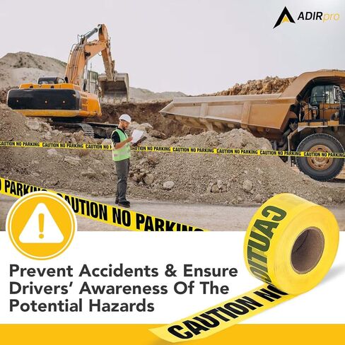 بكرة شريط تحذير من Adir، بطول 300 قدم - شريط أصفر ساطع مقاس 3 بوصات عالي الوضوح مع طباعة سوداء جريئة - شريط تحذير من عدم ركن السيارات للبناء وشركات المرافق وإنفاذ القانون in Kuwait
