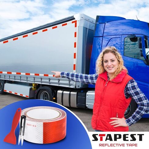 شريط عاكس DOT باللونين الأحمر والأبيض، 2 بوصة × 30 قدم - شريط عاكس عالي الوضوح للمقطورة في الهواء الطلق مقاوم للماء والطقس - مناسب للشاحنات والسيارات (عبوة من قطعة واحدة) in Saudi Arabia