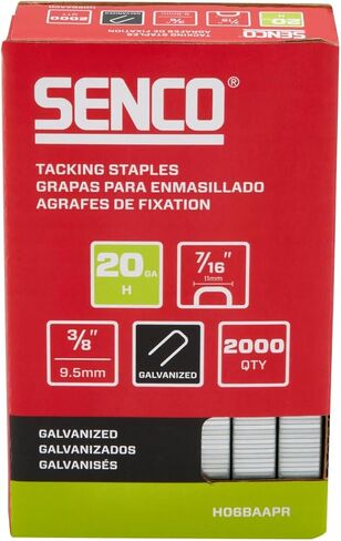 SENCO H06BAAPR 3/8" 20 Gauge 7/16" Crown Tacking Staples, Galvanized Finish 1,000 Count Pack in Saudi Arabia