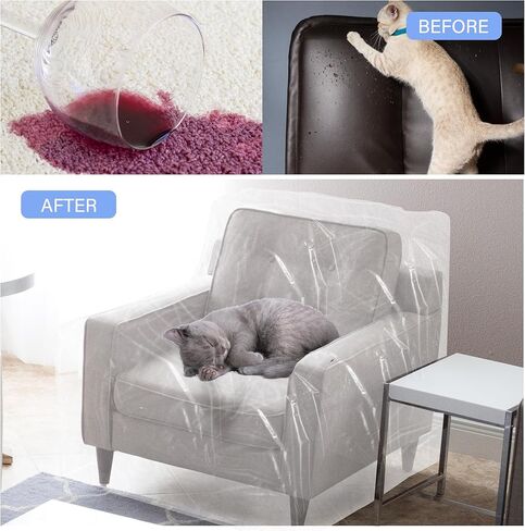قطعتان من أغطية الكراسي البلاستيكية، غطاء كرسي بلاستيكي مقاوم للماء مضاد للخدش للقطط والكلاب، أغطية أثاث بلاستيكية شديدة التحمل للتحرك (قطعتان) in Kuwait