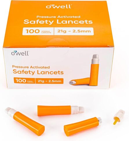 Disposable Safety Lancets for Diabetes Testing – 21G x 2.5mm, Preloaded Sterile Lancet Needles – Compact Keto & Diabetic Lancets with a Twist-Off Lid for Easy Blood Testing Anywhere by OWELL, 100 Ct in Saudi Arabia