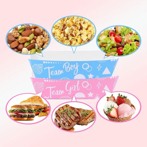 Gender Reveal Birthday Party Supplies Paper Food Tray(50 PCS 2LB) Pink Blue Team Girl Boy Cartoon Dessert Container Holiday Family Supplies Paper Boats for Serving Snack Nacho HotDog Popcorn in Saudi Arabia