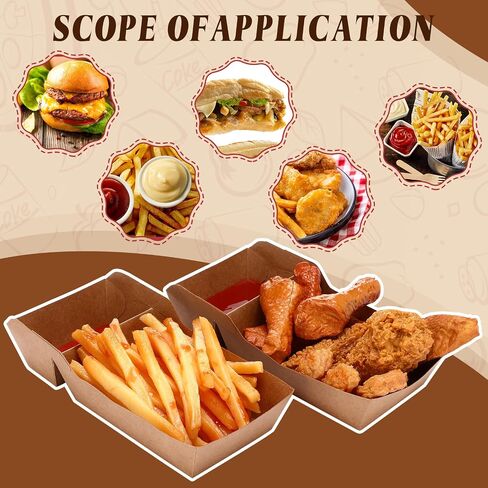 200 Pack Kraft Paper Food Trays 1LB Disposable Food Boats Nacho Tray 2 Compartment Heavy Duty Take out Food Serving Boats Holder Trays for Sauces Fries Taco BBQ Snack Hot Dog Picnic in Saudi Arabia