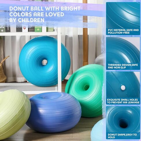Wettarn 8 Pcs Flexible Seating for Classroom Inflatable Donut Ball Chair with Hand Pump Elementary Yoga Ball with Black Inflator Floor Cushion for Kids Student Exercise Balance Training in Saudi Arabia