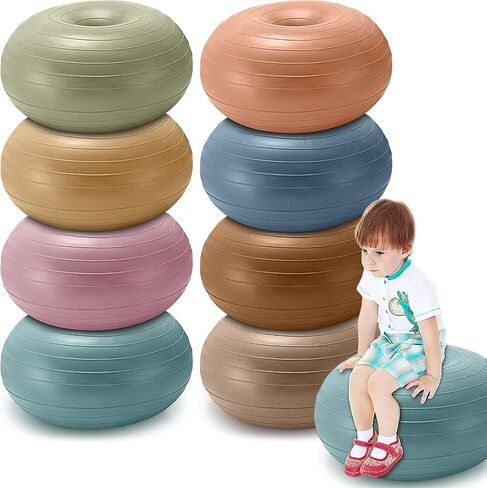 Wettarn 8 Pcs Flexible Seating for Classroom Inflatable Donut Ball Chair with Hand Pump Elementary Yoga Ball with Black Inflator Floor Cushion for Kids Student Exercise Balance Training in Saudi Arabia
