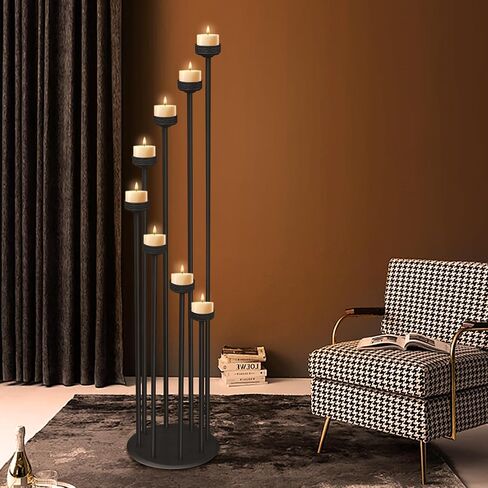 Black Candelabra Candle Holder 46" Height, Candle Holder 9 Arm, Floor Candle Holders, Candelabra for Wedding Party Decoration in Saudi Arabia