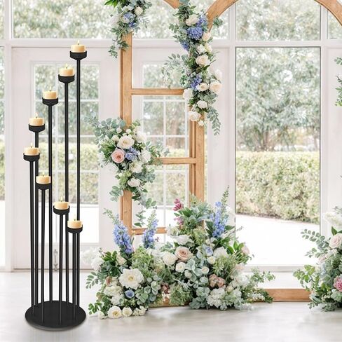 Black Candelabra Candle Holder 46" Height, Candle Holder 9 Arm, Floor Candle Holders, Candelabra for Wedding Party Decoration in Saudi Arabia