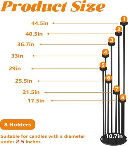 Black Candelabra Candle Holder 46" Height, Candle Holder 9 Arm, Floor Candle Holders, Candelabra for Wedding Party Decoration in Saudi Arabia