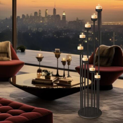 Black Candelabra Candle Holder 46" Height, Candle Holder 9 Arm, Floor Candle Holders, Candelabra for Wedding Party Decoration in Saudi Arabia