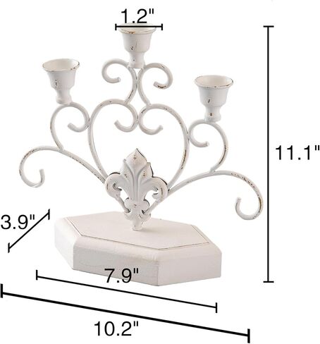 SOFE العتيقة 3 شمعة الشمعدانات، 11 بوصة طويل القامة تفتق شمعة العصي حامل، حامل شمعة الشمعدانات البيضاء، ريفي الجدول المركزية، الحديد المطاوع التمرير حامل شمعة حامل للموقد المنزل in Saudi Arabia