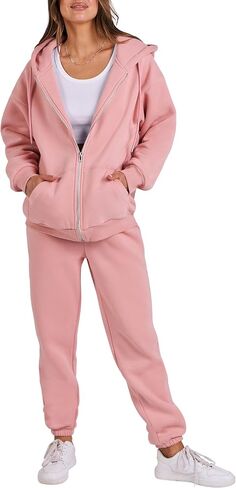 ANRABESS Womens 2 Piece Outfits Sweatsuits Oversized Zip Up Sweatshirt Jogger Sweatpants Tracksuit Sweat Lounge Matching Set in Saudi Arabia