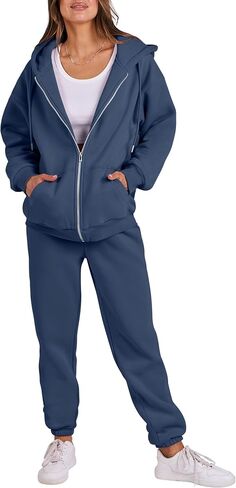 ANRABESS Womens 2 Piece Outfits Sweatsuits Oversized Zip Up Sweatshirt Jogger Sweatpants Tracksuit Sweat Lounge Matching Set in Saudi Arabia