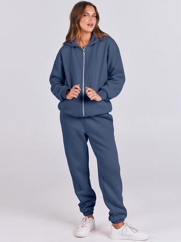 ANRABESS Womens 2 Piece Outfits Sweatsuits Oversized Zip Up Sweatshirt Jogger Sweatpants Tracksuit Sweat Lounge Matching Set in Saudi Arabia