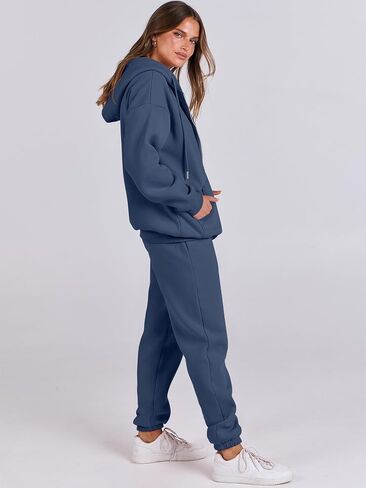 ANRABESS Womens 2 Piece Outfits Sweatsuits Oversized Zip Up Sweatshirt Jogger Sweatpants Tracksuit Sweat Lounge Matching Set in Saudi Arabia