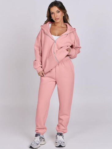 ANRABESS Womens 2 Piece Outfits Sweatsuits Oversized Zip Up Sweatshirt Jogger Sweatpants Tracksuit Sweat Lounge Matching Set in Saudi Arabia