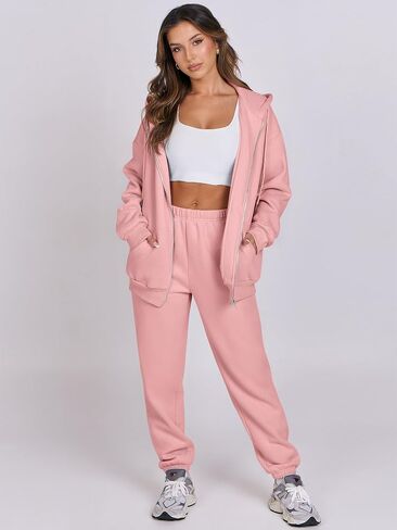 ANRABESS Womens 2 Piece Outfits Sweatsuits Oversized Zip Up Sweatshirt Jogger Sweatpants Tracksuit Sweat Lounge Matching Set in Saudi Arabia