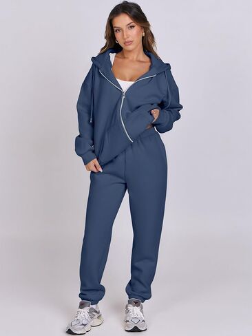 ANRABESS Womens 2 Piece Outfits Sweatsuits Oversized Zip Up Sweatshirt Jogger Sweatpants Tracksuit Sweat Lounge Matching Set in Saudi Arabia