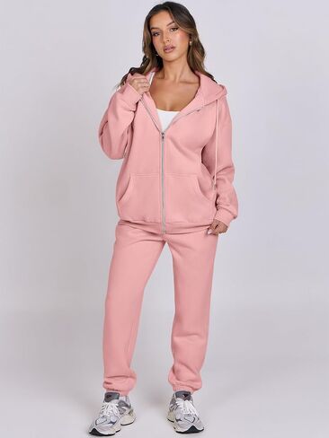ANRABESS Womens 2 Piece Outfits Sweatsuits Oversized Zip Up Sweatshirt Jogger Sweatpants Tracksuit Sweat Lounge Matching Set in Saudi Arabia