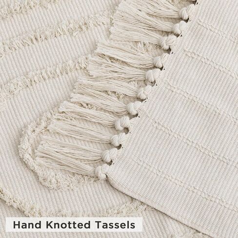 Boho Bathroom Rug 2 x 3 ft Tufted Small Runner Rug with Tassels, Washable Handmade Cotton Woven Throw Rug Farmhouse Entryway Rug for Bedroom/Laundry/Kitchen Doorway Porch, Beige Rainbow in Saudi Arabia