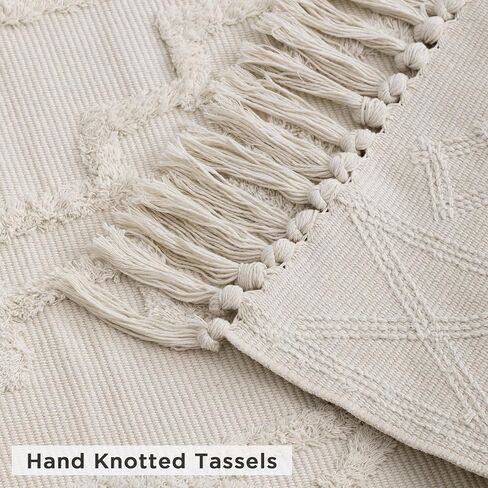 Boho Bathroom Rug 2 x 3 ft Tufted Small Runner Rug with Tassels, Washable Handmade Cotton Woven Throw Rug Farmhouse Entryway Rug for Bedroom/Laundry/Kitchen Doorway Porch, Beige Rainbow in Saudi Arabia