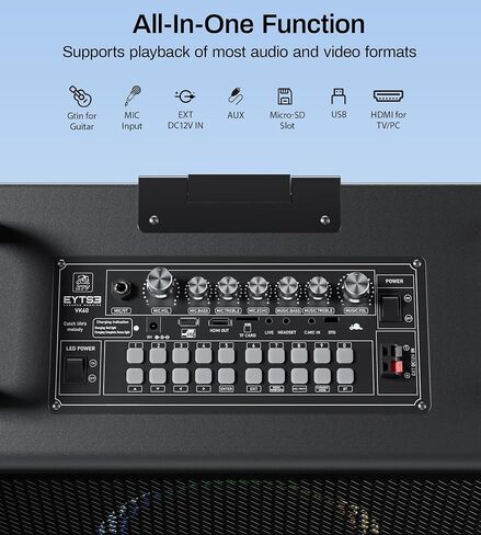 Karaoke Machine with Screen Lyrics Display, Rotatable 14" HD Touch Tablet, Portable Speaker with Wireless Connection, 2 Wireless UHF Mics, LED Lights, USB/Wifi/SD/HDMI for Home Outdoor Party in Saudi Arabia