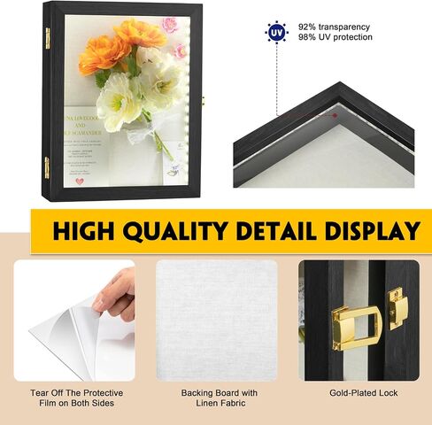 Shadow Box Frame 11x14 with LED, Deep 1.7" Shadowbox Display Case Wooden Black Wall Mount Memory Box with Linen Back and Acrylic Door for Flower, Pictures, Cards and Tickets in Saudi Arabia
