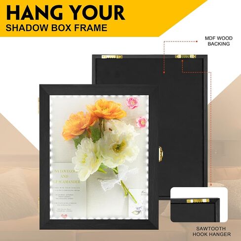 Shadow Box Frame 11x14 with LED, Deep 1.7" Shadowbox Display Case Wooden Black Wall Mount Memory Box with Linen Back and Acrylic Door for Flower, Pictures, Cards and Tickets in Saudi Arabia