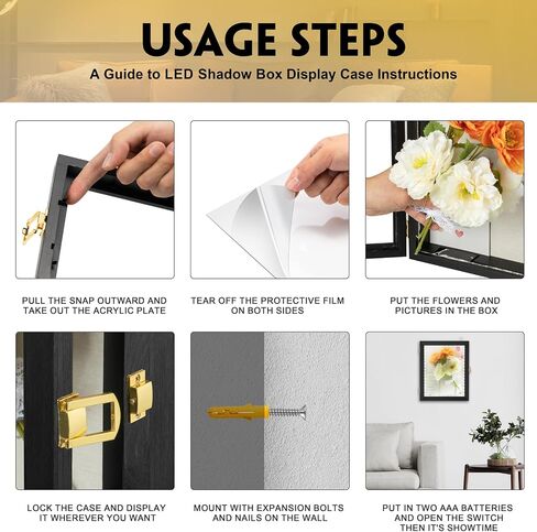 Shadow Box Frame 11x14 with LED, Deep 1.7" Shadowbox Display Case Wooden Black Wall Mount Memory Box with Linen Back and Acrylic Door for Flower, Pictures, Cards and Tickets in Saudi Arabia