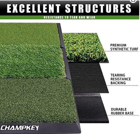 شبكة ضرب جولف مقاس 10 × 7 بوصات من Champkey مع بساط ضرب جولف ضخم مقاس 16 × 25 بوصة - إطار فولاذي عالي التحمل وشبكة جولف للتدريب على 5 طبقات بدون عقد in Kuwait