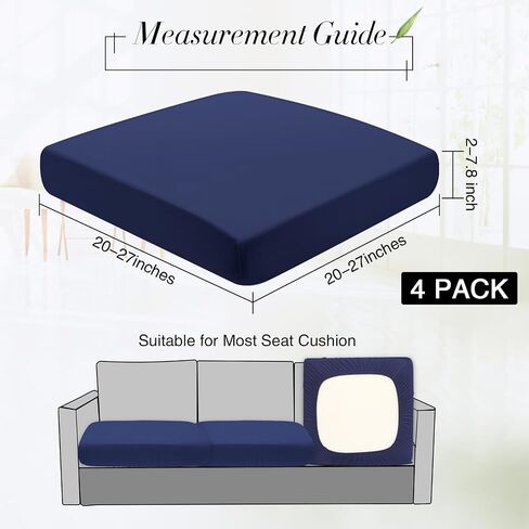 Set of 4 Stretch Cushion Covers Sofa Couch Seat Chair Slipcovers Individual Waterproof Cushion Covers Replacement Cushion Covers Furniture Protector for Kids Pets (Navy Blue,Seat Cover) in Saudi Arabia