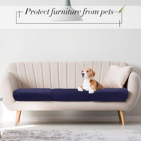 Set of 4 Stretch Cushion Covers Sofa Couch Seat Chair Slipcovers Individual Waterproof Cushion Covers Replacement Cushion Covers Furniture Protector for Kids Pets (Navy Blue,Seat Cover) in Saudi Arabia