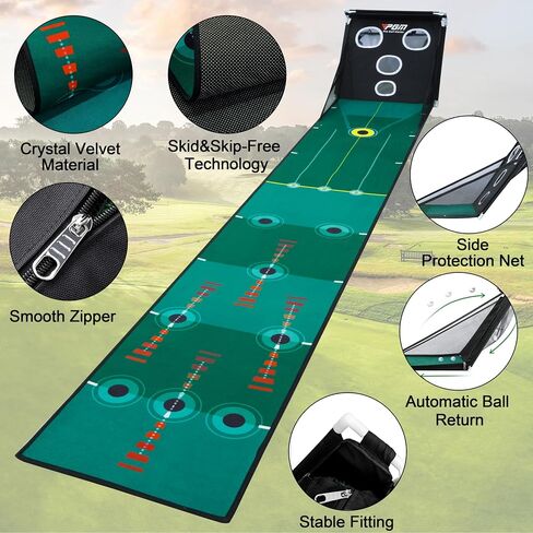 PGM Putting Green Indoor - Putting Matt for Indoors Golf Putting Mat with Auto Ball Return - Golf Practice Golf Chipping Net Golf Simulators for Home Great Gift in Saudi Arabia