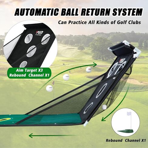 PGM Putting Green Indoor - Putting Matt for Indoors Golf Putting Mat with Auto Ball Return - Golf Practice Golf Chipping Net Golf Simulators for Home Great Gift in Saudi Arabia