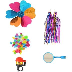 1Set(5PCS) Kids Bike Accessories Bicycle Grips Sparkle Tassel Ribbon Wheel Star Shape Spoke Beads Bell Ring Flower Shape Pinwheel and Color Random Mirror Scooter Decoration for Girls Boys Children