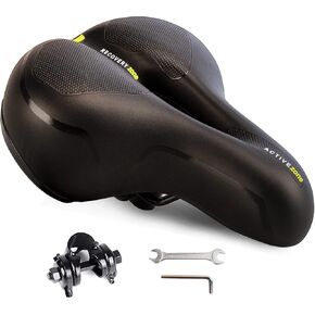 Comfortable Bike Saddle Seat for Long Rides,Extra Large Bike Seat with Dual Shock Absorbing Ball,Anti-Slip Leather,Memory Foam,Waterproof Universal Bicycle Seat for City Road Mountain Electric Bike