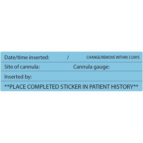Intravenous (IV) Cannula Labels, 90 x 20mm (3.5 x 0.8 inches), Roll of 500, Polypropylene, Latex-Free Adhesive, 1.5 inch Core, Includes Space to Write Date/Time, Site, Gauge, Inserted by.
