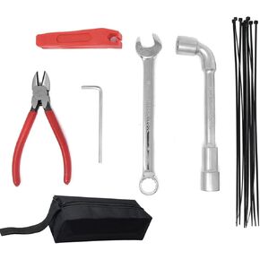 Rear Wheel Removal Tool Kit, wire cutter + 18mm ratcheting wrench + 18mm Metric L Shaped Hex Socket Wrench + tire levers + zip ties + 4mm allen wrench