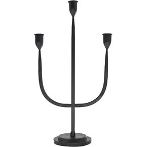 Hand Forged Iron Black Trident Candelabra Taper Candlerstick Holder Metal Tabletop Candle Holder 16''