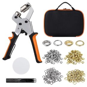 Lnrueg Grommet Tool Kit, 3/8 Inch Eyelet Kit Press Pliers, Tarp Grommet Kit, Punch Hole Grommet Tool Kit with 200 Pcs Eyelets, 200 Pcs Washers for Fabric, Leather, Cloths, Canvas