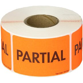 Tape Logic Aviditi Tape Logic 2" x 3","Partial" Fluorescent Red Warning Sticker, for Shipping, Handling, Packing, and Moving (1 Roll of 500 Labels)