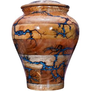 Best Urn for Human Ashes Large Wooden urn for Cremation Adult urn Box for Ashes Personalized Wooden urn Burial urn for Funeral Wood Box (Medium 120 lbs), Blue Resin, blueresin-01