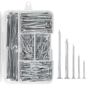 Hardware Nails Assorted Kit for Hanging Pictures, Wall Nails for Hanging ,Common Nails up to 3" ,5sizes Picture Nails Including 150pcs Frame Nails and 150pcs Small Finishing Nails