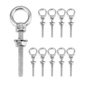 QWORK Shoulder Eye Bolts, 10 Pack 316 Stainless Steel Shoulder Threaded Eyebolts- 1/4" x 2" with High Corrosion Resistance and 400 lbs WLL - for Straight and Angular Pulls