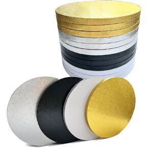 6 Packs Thick Round Cake Drums, Greaseproof 10 inch Assorted Color Round Cake Drum in Gold Black White Cake Base, Cardboard Cake Boards for Presenting Heavy/Tall Tiered Cakes, Base Para Pastel